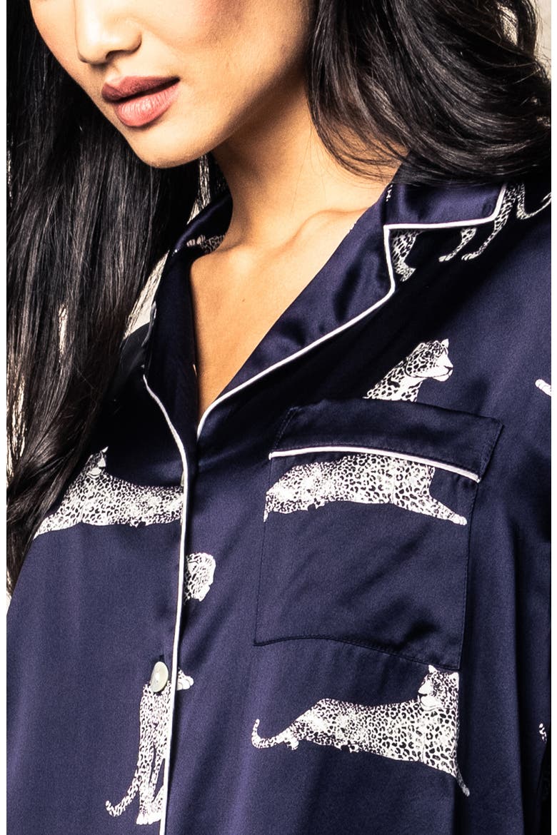 Panthre de Nuit Piped Silk Pajamas, Alternate, color, NAVY