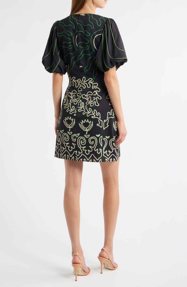 CIEBON Rochelle Floral Print Minidress, Alternate, color, Black/ Green