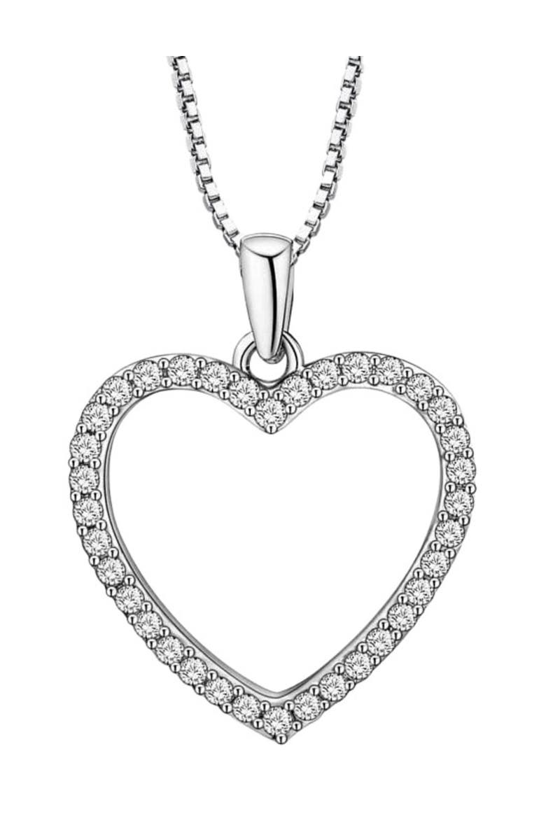 Hollywood Sensation Crystal Heart Necklace White Gold with Cubic Zirconia Stones, Main, color, Silver