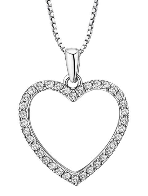 Crystal Heart Necklace White Gold with Cubic Zirconia Stones