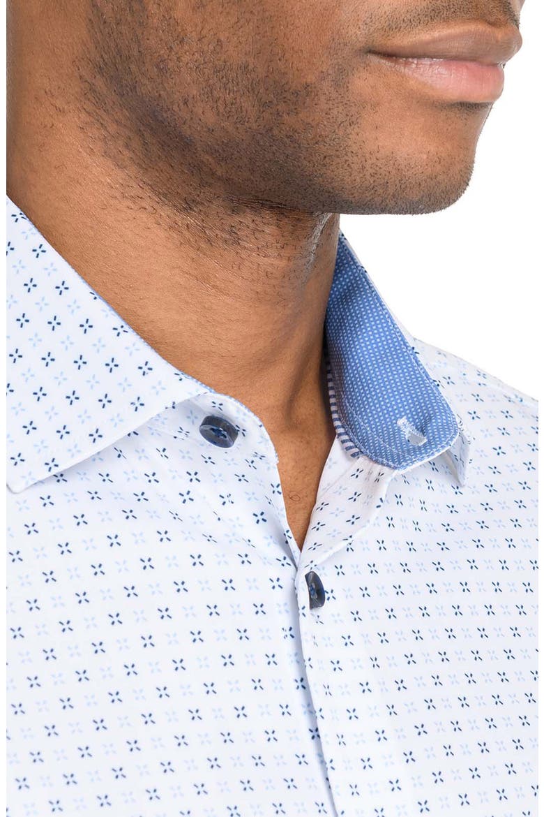 Micro Geometric Print Stretch Button-Up Shirt, Alternate, color, WHITE/ BLUE