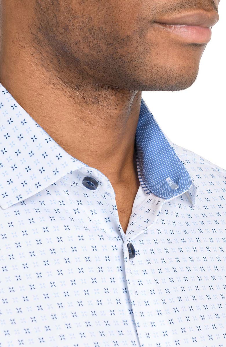 CONSTRUCT Micro Geometric Print Stretch Button-Up Shirt, Alternate, color, White/ Blue
