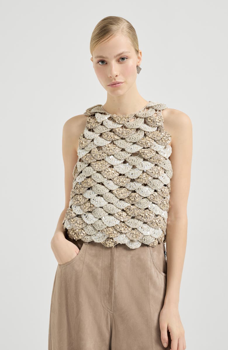 Brunello Cucinelli Dazzling Shell OPERA top, Alternate, color, Light Grey