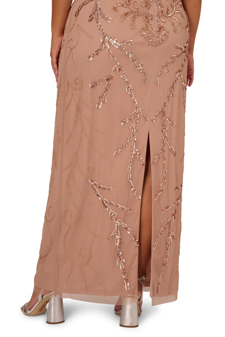Beaded Mesh Blouson Gown, Alternate, color, ROSE GOLD