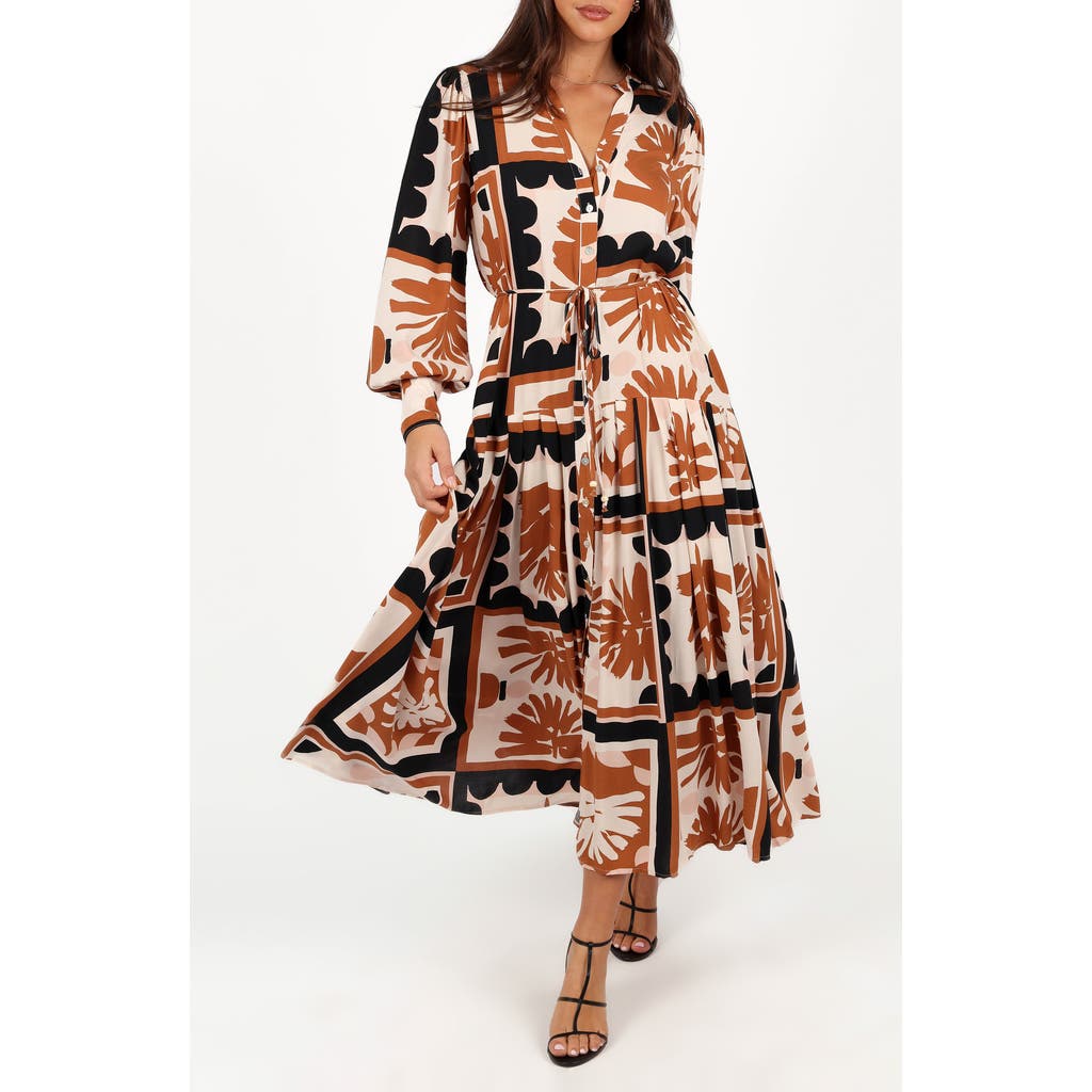 Petal And Pup Petal & Pup Jules Abstract Print Long Sleeve Maxi Shirtdress In Multi