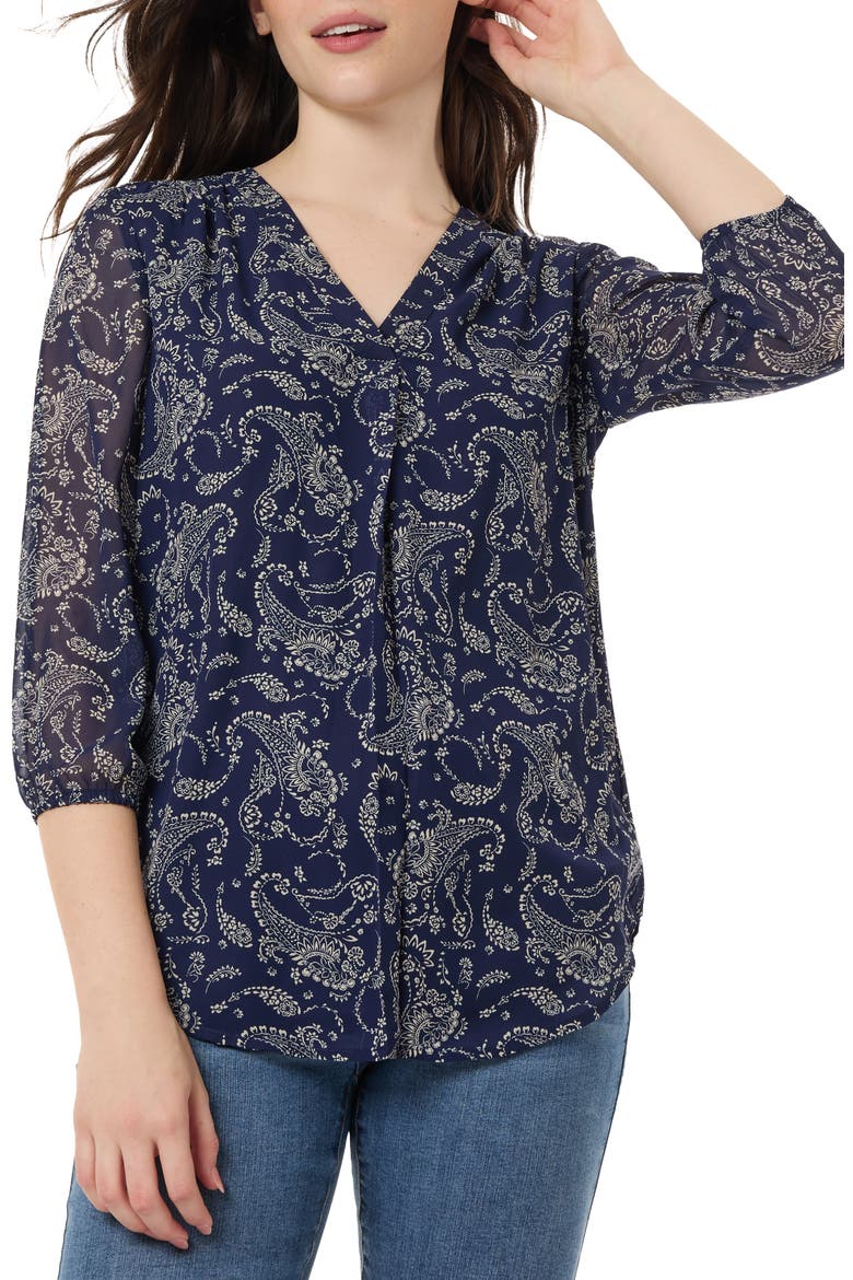 Print Front Pleat Top, Main, color, PACIFIC NAVY/ JONES WHITE