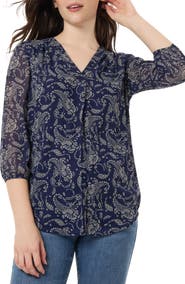 Jones New York Print Front Pleat Top