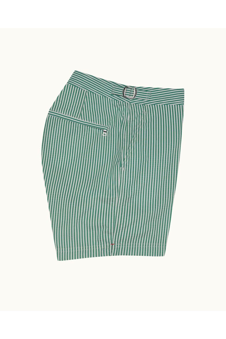 Bulldog Mid-Length Classic Fit Stripe Seersucker Swim Shorts, Alternate, color, Fresh Lawn/White Stripe