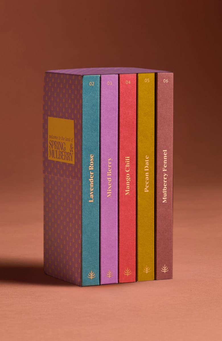 Spring & Mulberry Embellished Collection Date Sweetened Dark Chocolate Bars 5-Piece Gift Box, Alternate, color, Purple