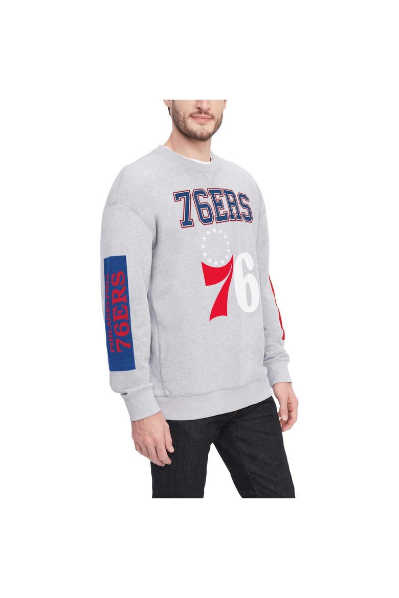 Men's Tommy Jeans Heather Gray Philadelphia 76ers Hayes Crew Neck Pullover Sweatshirt, Main, color, Heather Gray