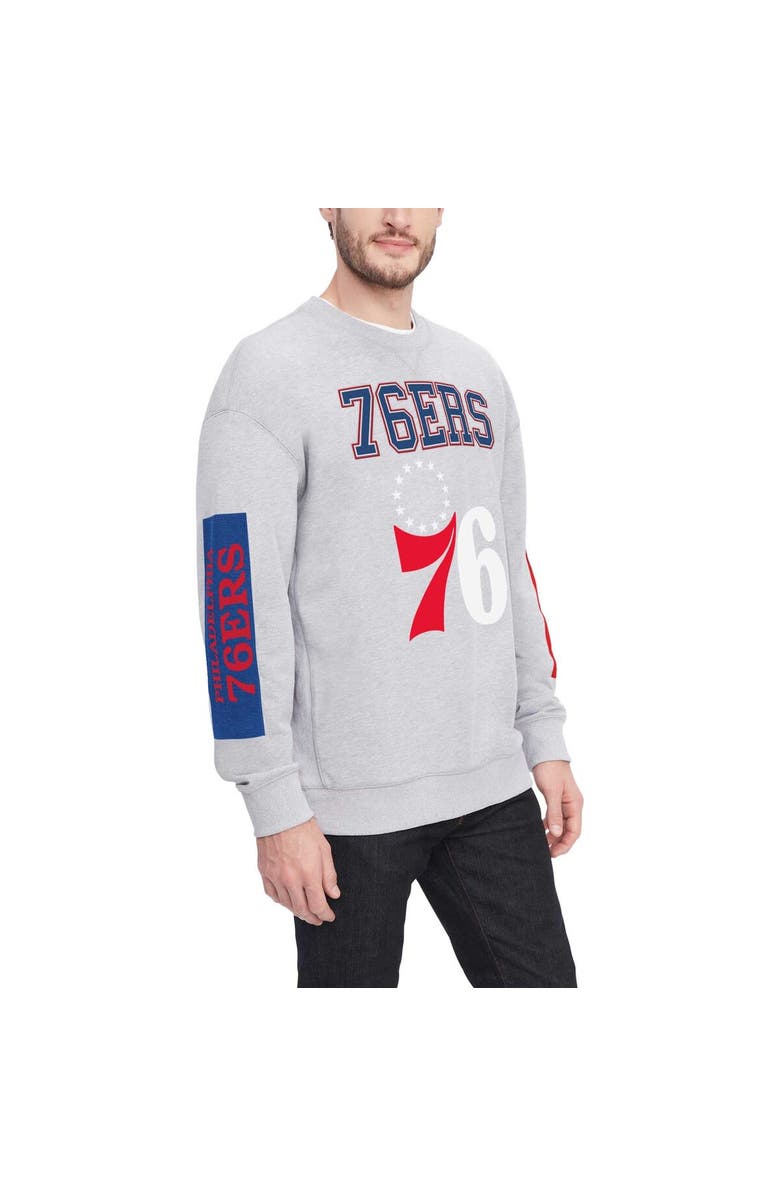 TOMMY JEANS Men's Tommy Jeans Heather Gray Philadelphia 76ers Hayes Crew Neck Pullover Sweatshirt, Main, color, Heather Gray