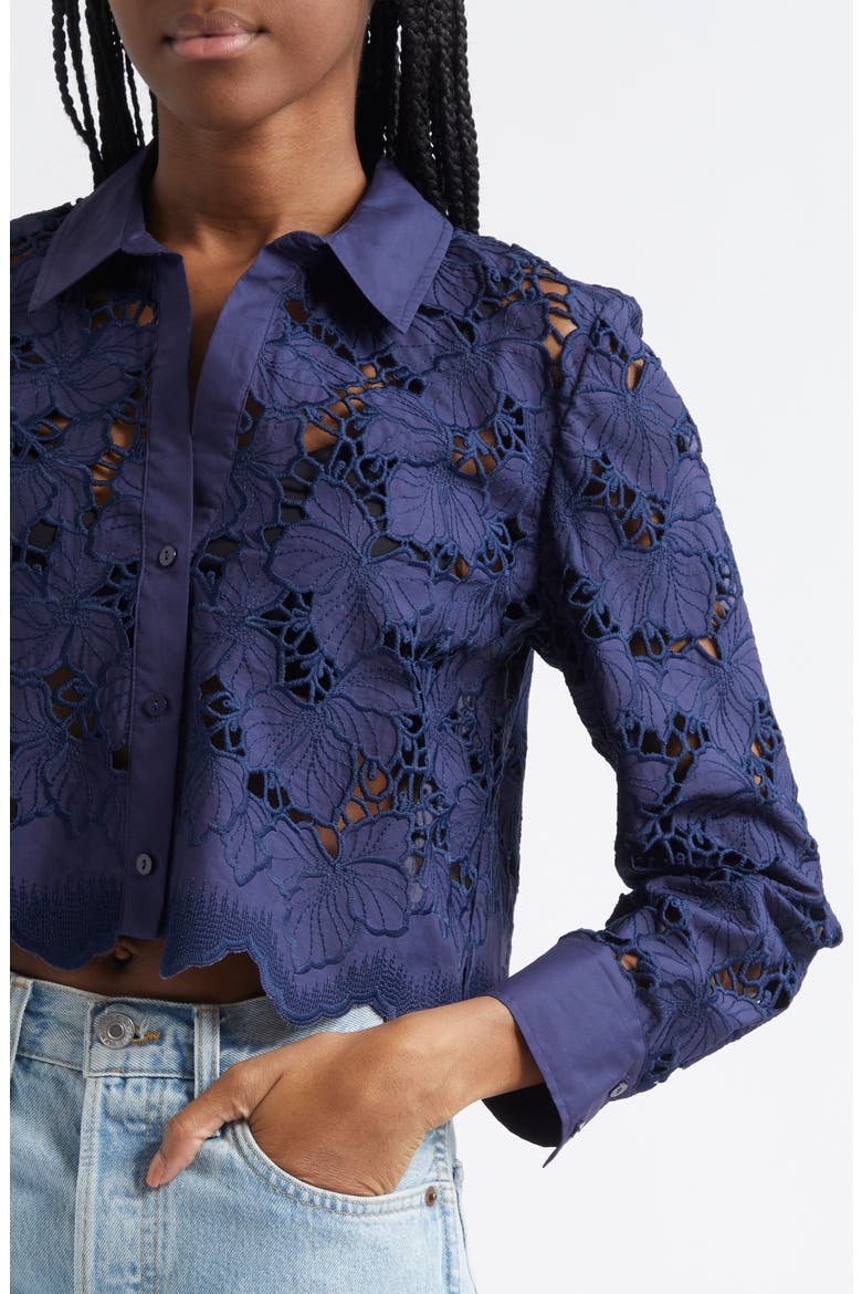 Seychelle Cutwork Crop Shirt, Alternate, color, NAVY