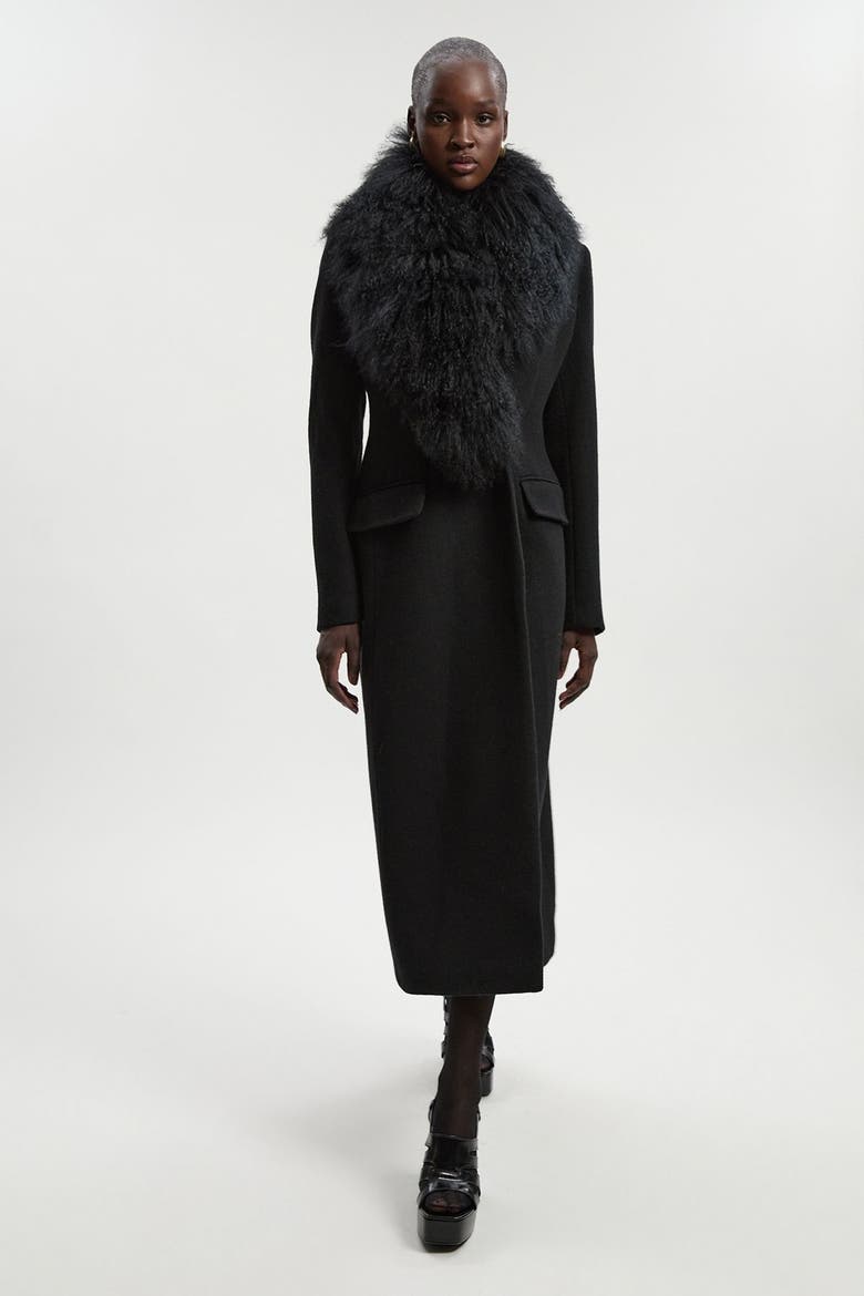 Wool Detachable Collar Midi Coat, Main, color, Black
