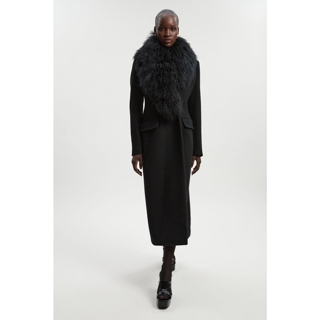 Karen Millen Wool Detachable Collar Midi Coat In Black