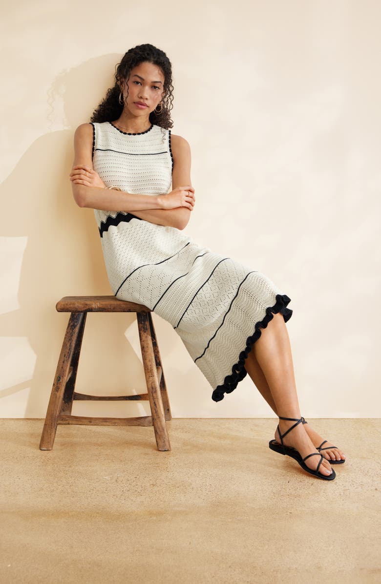Treasure & Bond Pointelle Midi Sweater Dress, Alternate, color, Ivory Dove