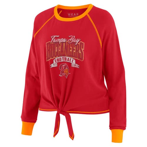 Wear By Erin Andrews Red/orange Tampa Bay Buccaneers Plus Size Tie-front Long Sleeve Top In Red