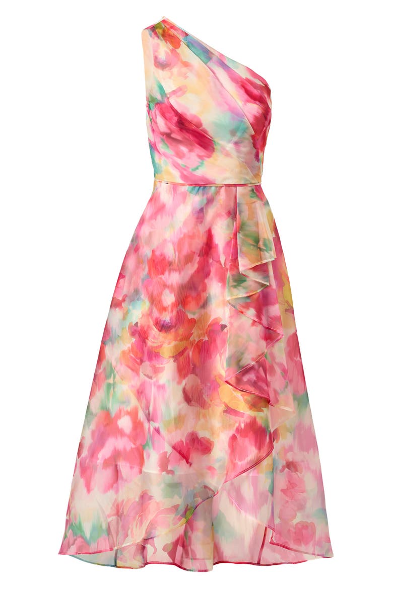 Floral Print One-Shoulder High/Low Cocktail Dress, Alternate, color, IVORY MULTI