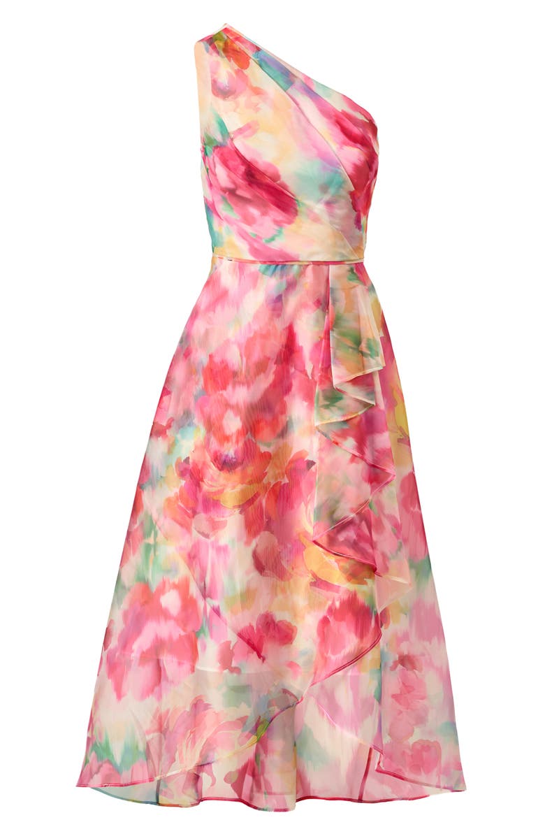 Adrianna Papell Floral Print One-Shoulder High/Low Cocktail Dress, Alternate, color, Ivory Multi