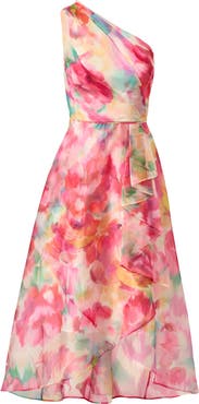 Adrianna Papell Floral Print One-Shoulder High/Low Cocktail Dress