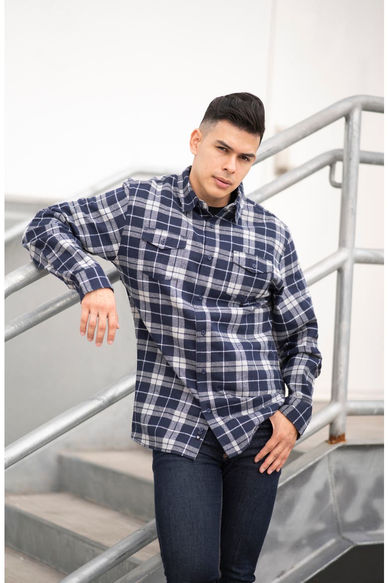 Plaid Flannel Shirt, Alternate, color, NAVY/ GREY