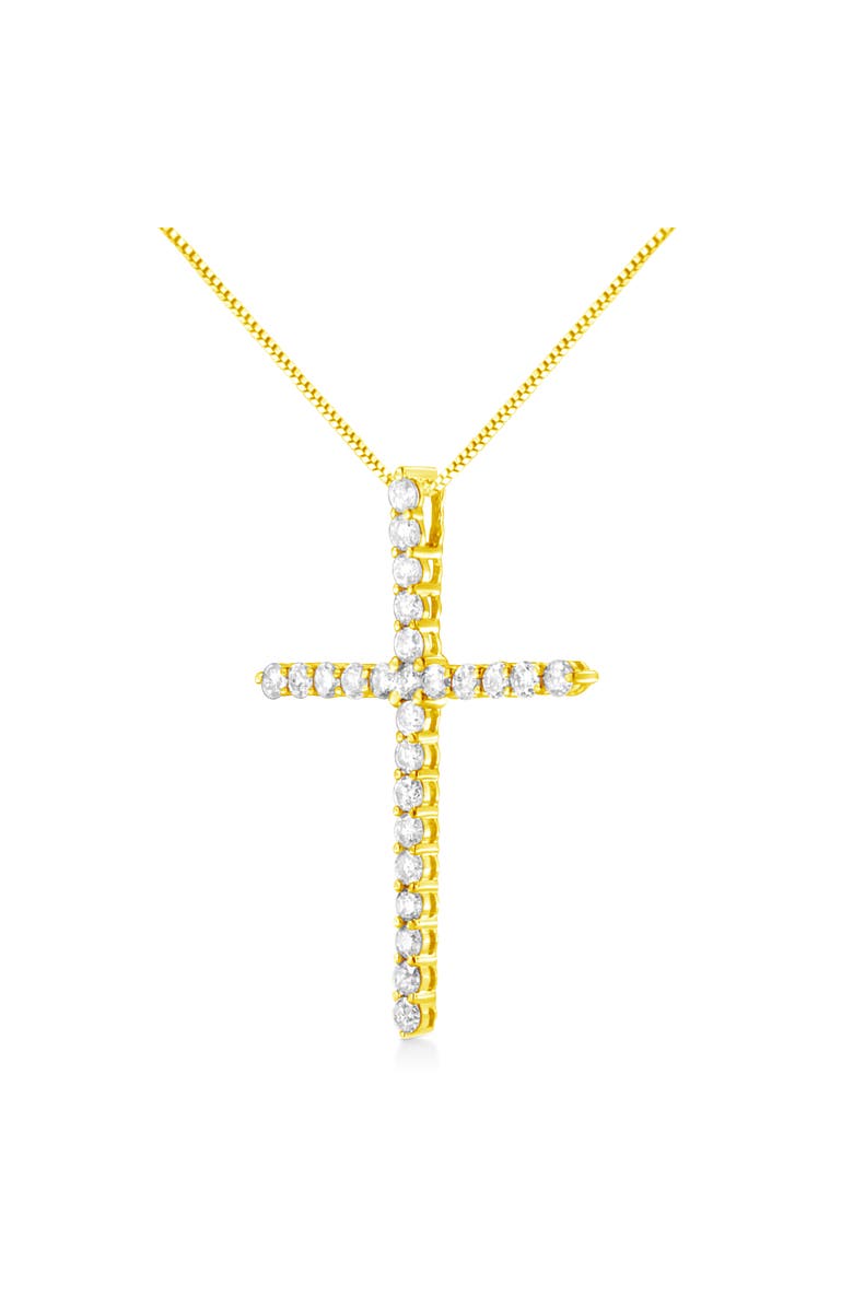 Haus of Brilliance 10K Yellow Gold Plated Silver 2.0 Cttw Round Cut Diamond Cross Pendant Necklace, Alternate, color, Yellow