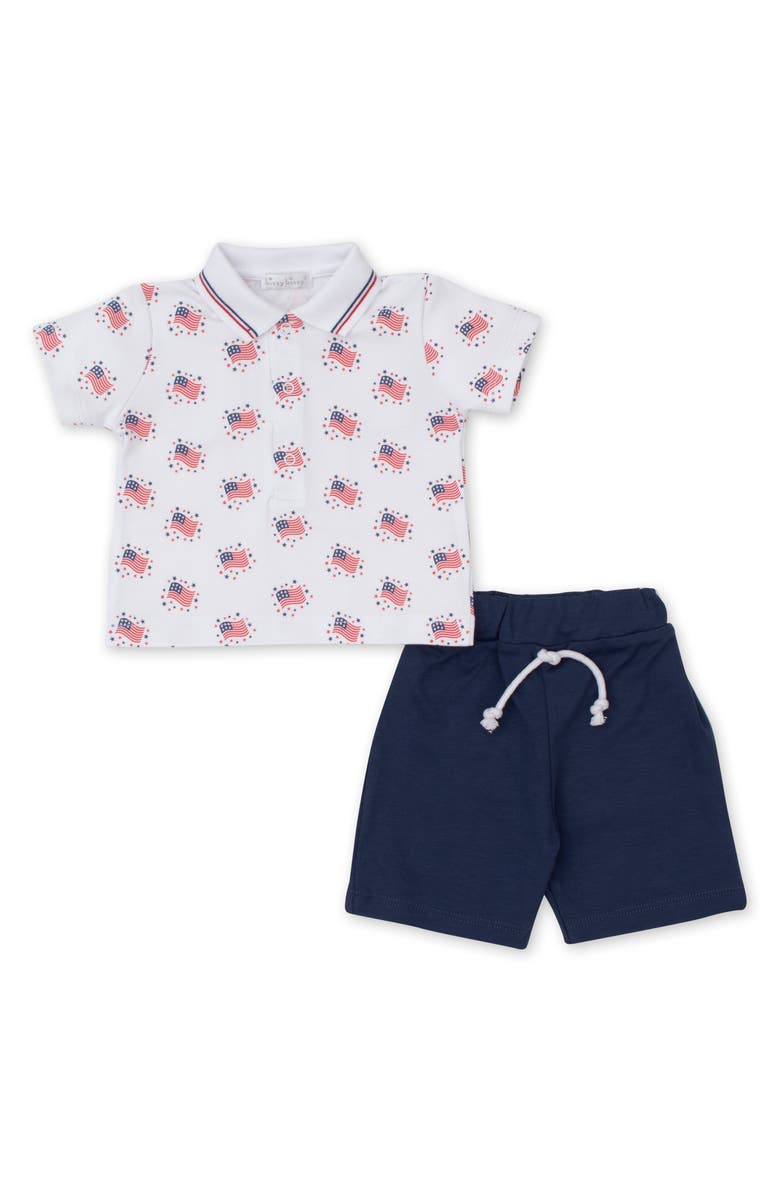 Kissy Kissy USA Flag Print Pima Cotton Polo & Shorts Set, Alternate, color, 