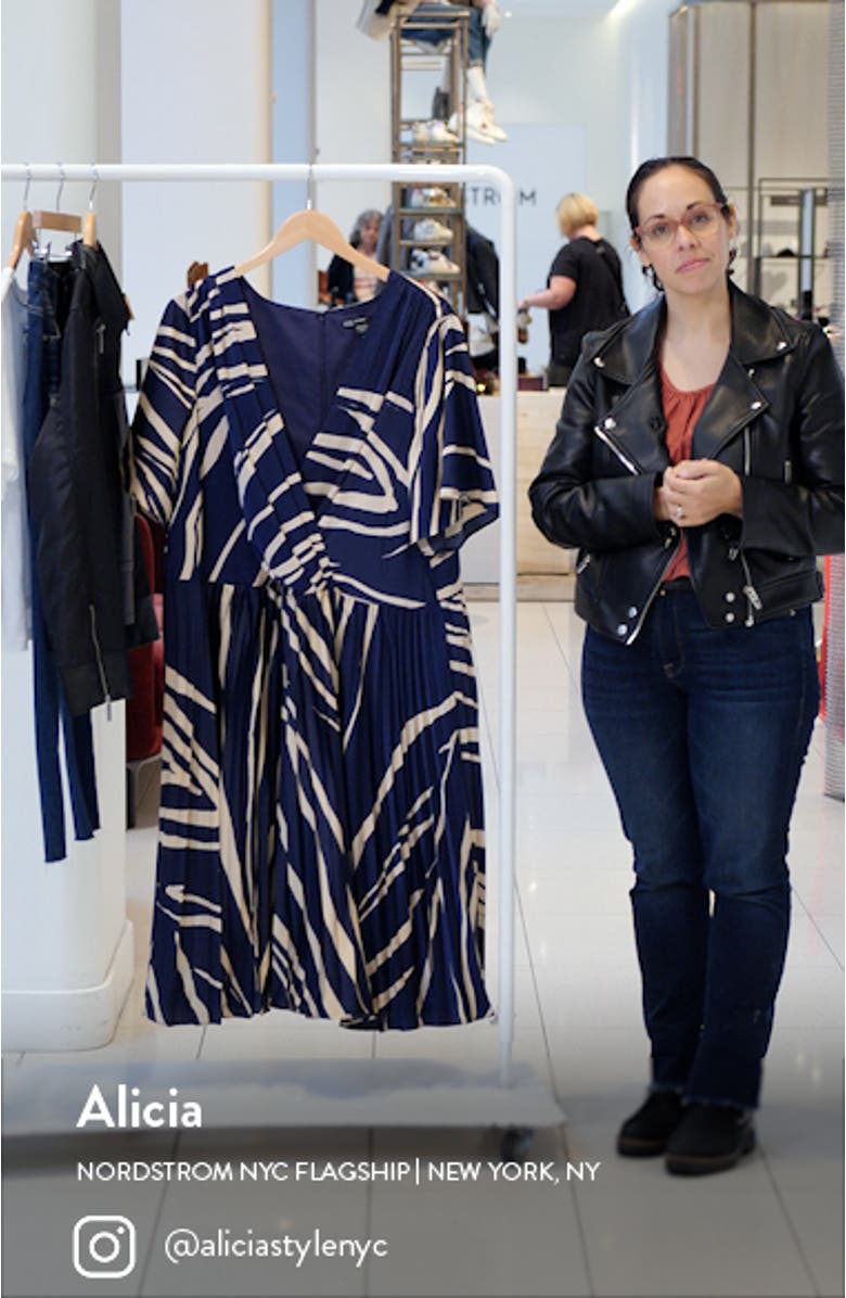 Abstract Print Wrap Front Pleated Dress, sales video thumbnail