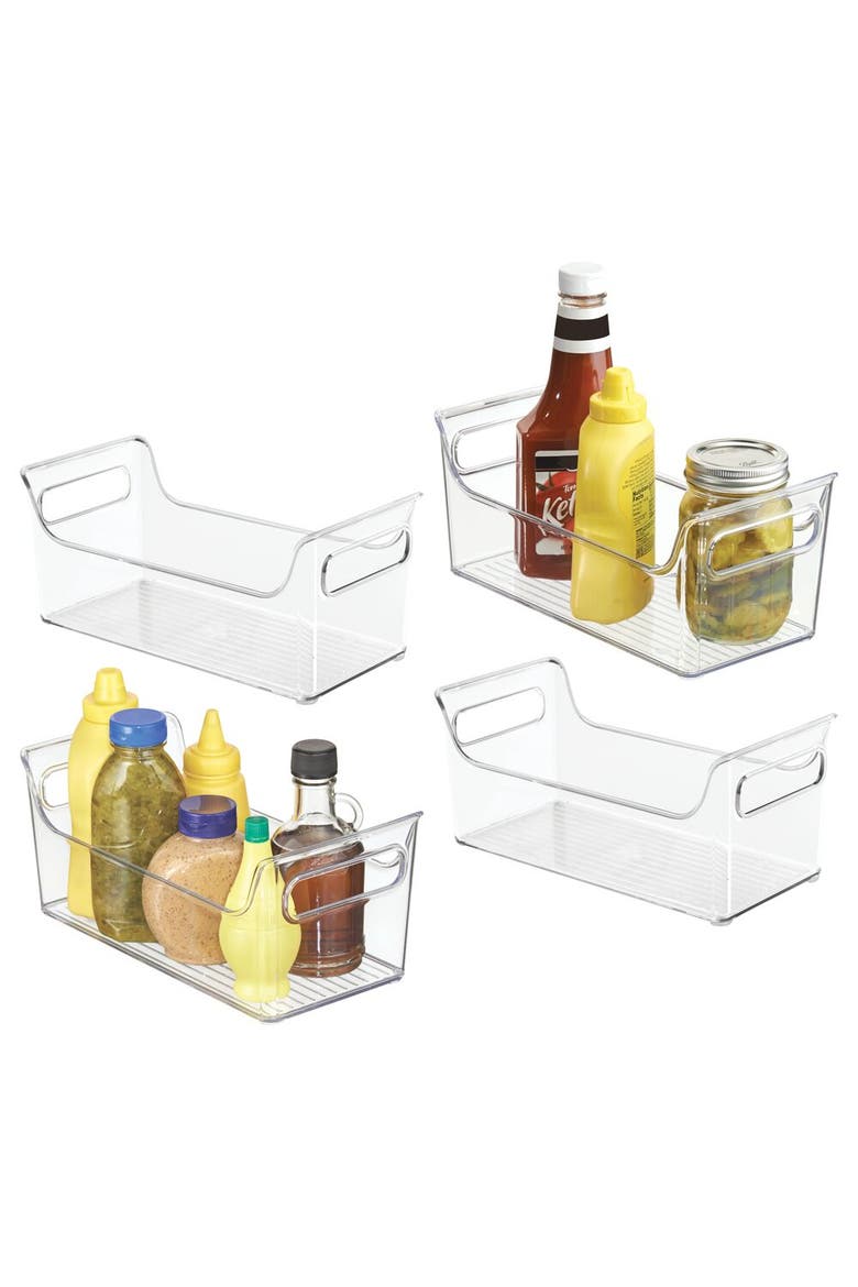 Condiment Organizer for Fridge - Plastic Fridge Organizer Bins with Handles, Set of 4, Clear, Main, color, Clear