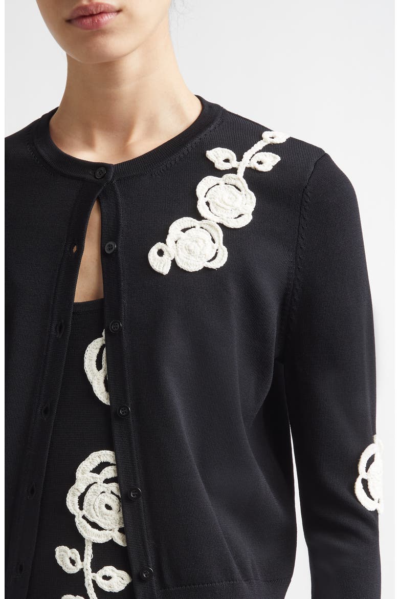Crochet Appliqué Cardigan, Alternate, color, BLACK