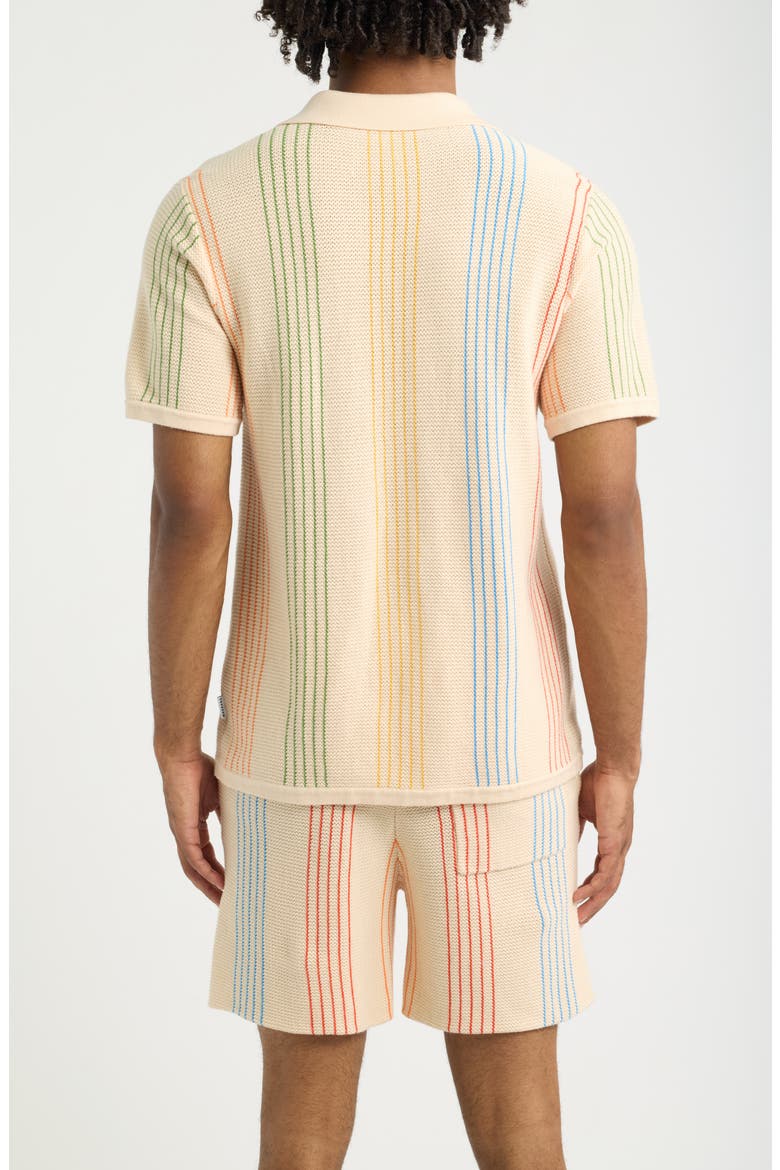 Sliced Knit Short Sleeve Button-Up Shirt, Alternate, color, BEIGE