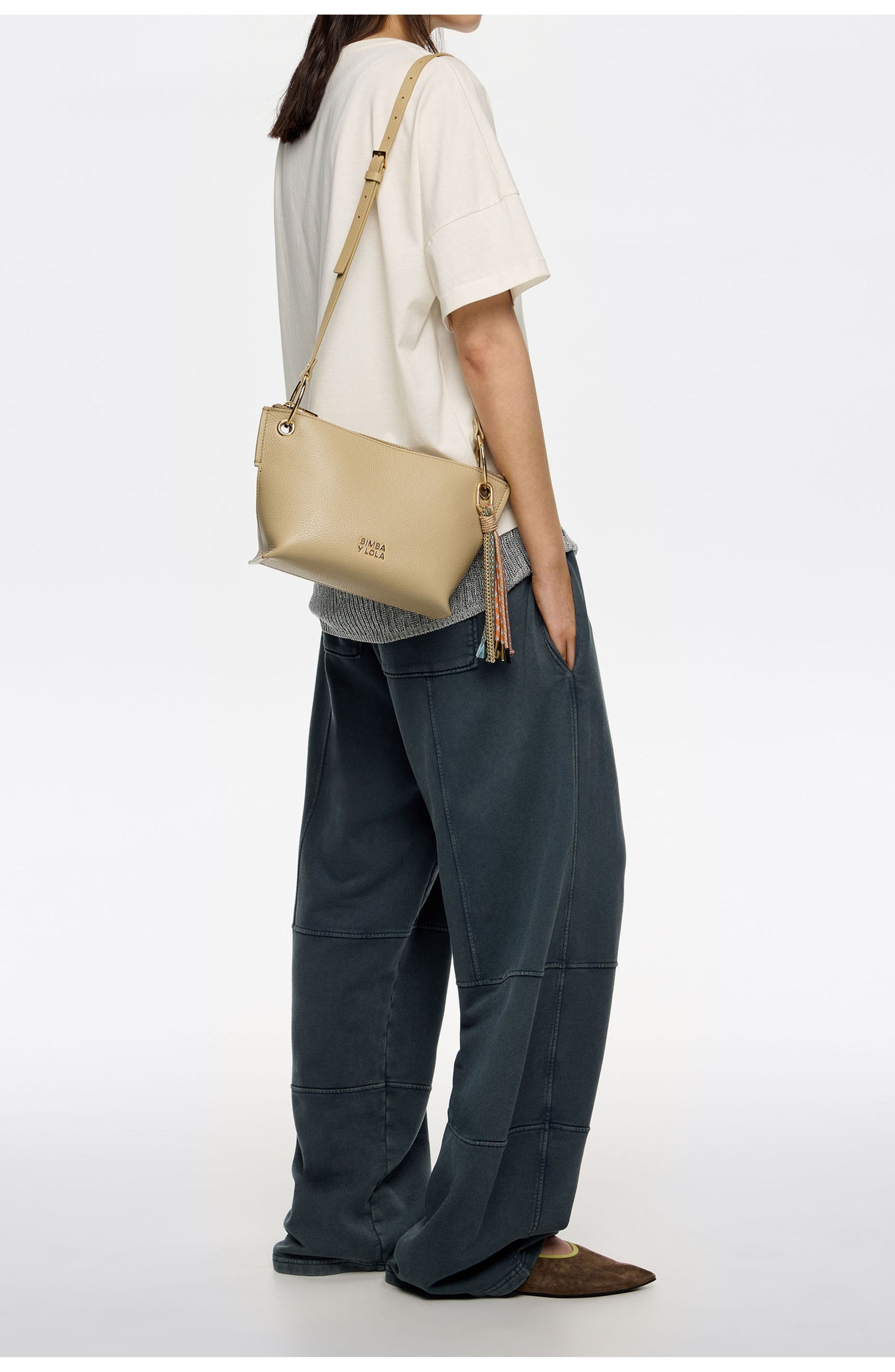 Bimba y Lola Leather Medium Trapezium Bag, Alternate, color, Cairo