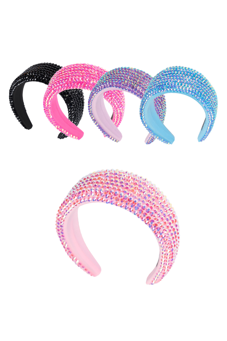 Colored rhinestone puff headband, Alternate, color, Light Pink