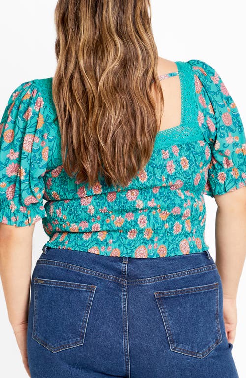 City Chic Aurora Puff Sleeve Top In Green