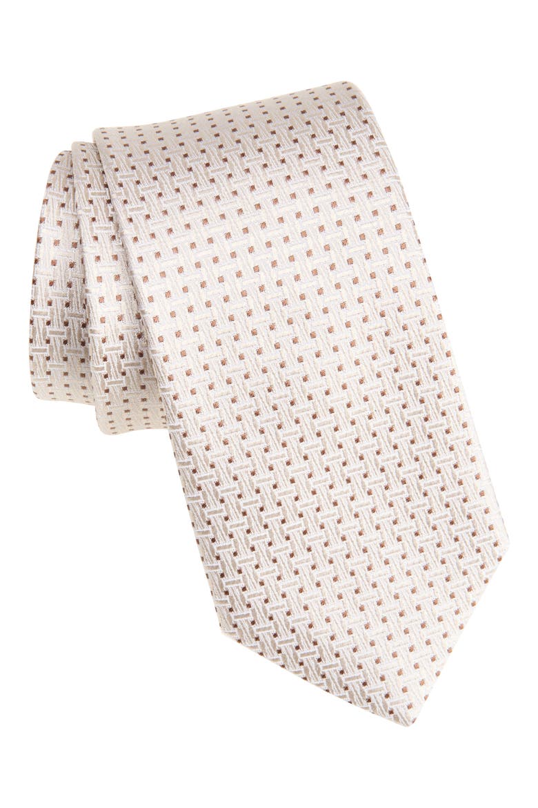 Basketweave Silk Tie, Main, color, TAN