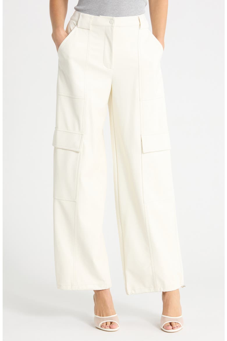 Sofia Faux Leather Wide Leg Cargo Pants, Main, color, IVORY