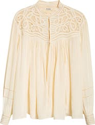 【送料&関税込】Bode Cream Satin Threadwork Blouse Bode Threadwork Tippet Tape Lace Blouse - Bergdorf Goodman