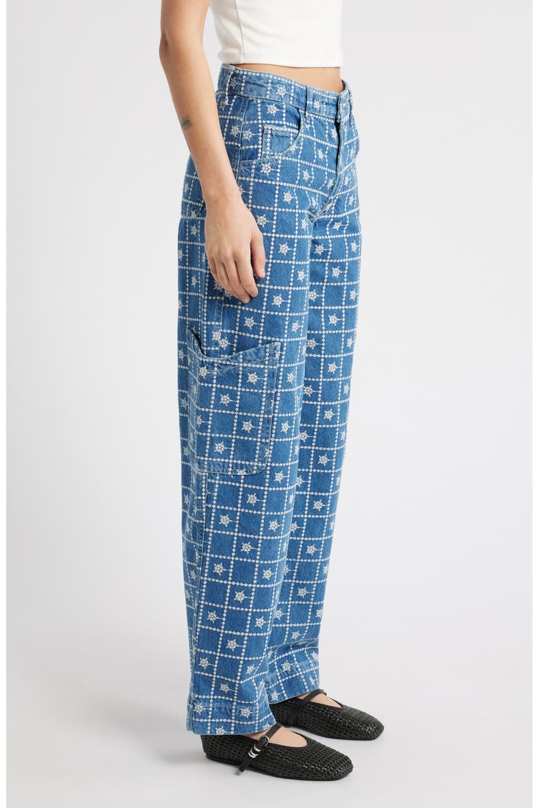 Embroidered Straight Leg Organic Cotton Jeans, Alternate, color, BLUE