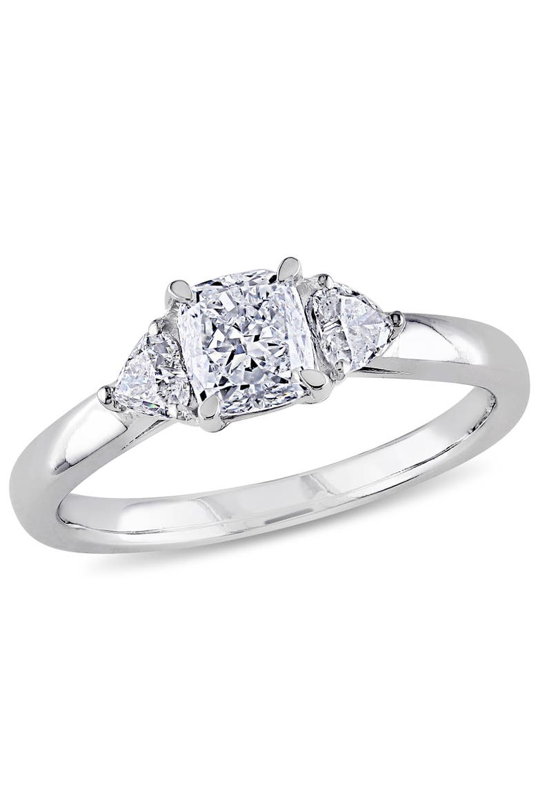 Diamond Cushion 3-Stone Ring 14k, Main, color, 14K White Gold