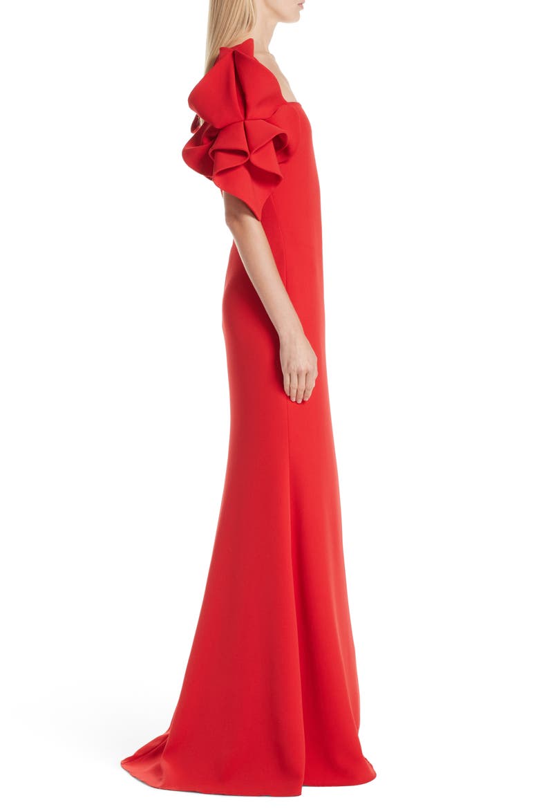 Ruffle Sleeve Evening Dress, Alternate, color, BRIGHT RED