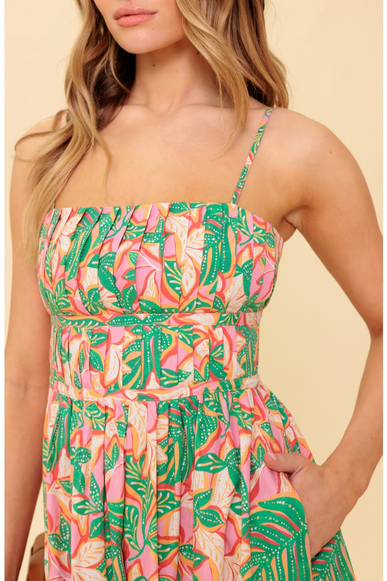 Pleated Fit & Flare Midi Dress, Alternate, color, PINK GREEN
