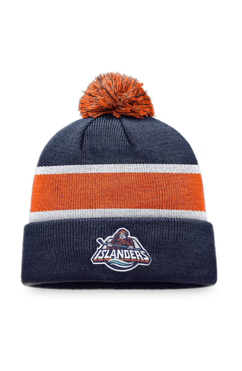 FANATICS Men's Fanatics Branded Navy/Orange New York Islanders Special Edition Cuffed Knit Hat with Pom, Main, color, 