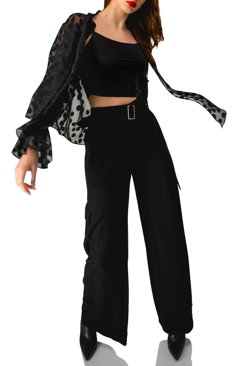 IVONNE Polka Dot See Though Blouse with Tie Neck, Alternate, color, Black