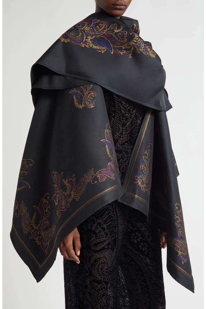 Paisley Cape with Attached Scarf Detail, Alternate, color, PRINTED BLACK BASE