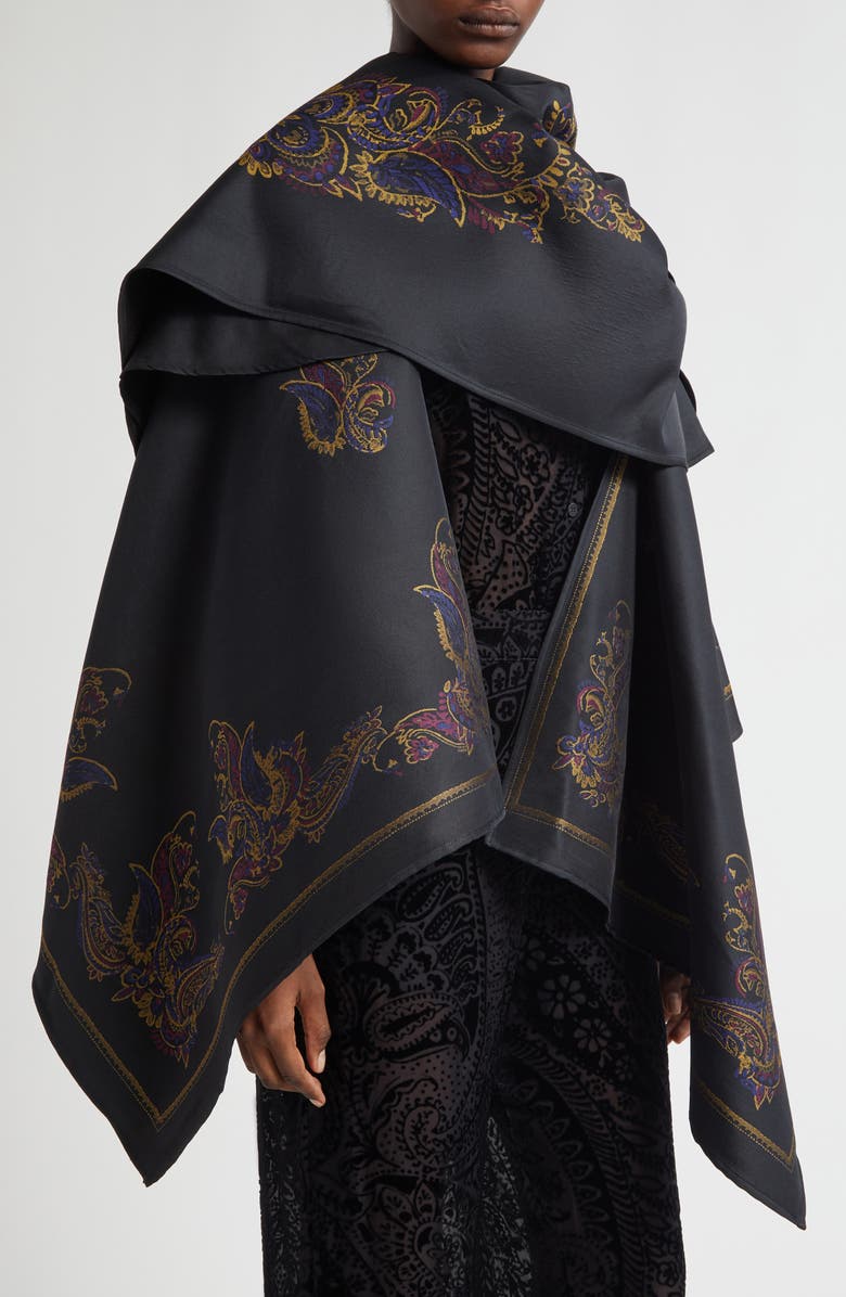 Etro Paisley Cape with Attached Scarf Detail, Alternate, color, Printed Black Base