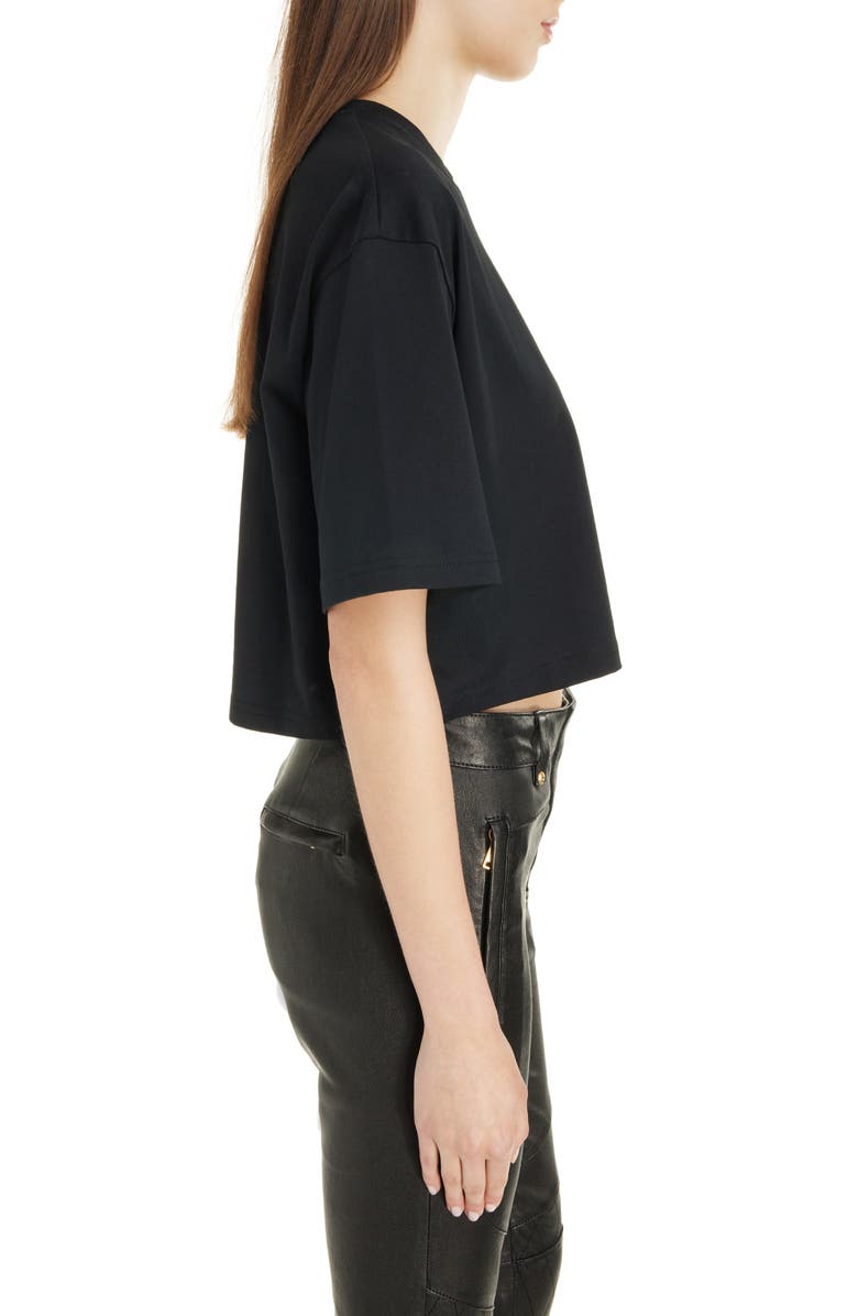 Balmain Laminated Logo Crop T-Shirt, Alternate, color, 