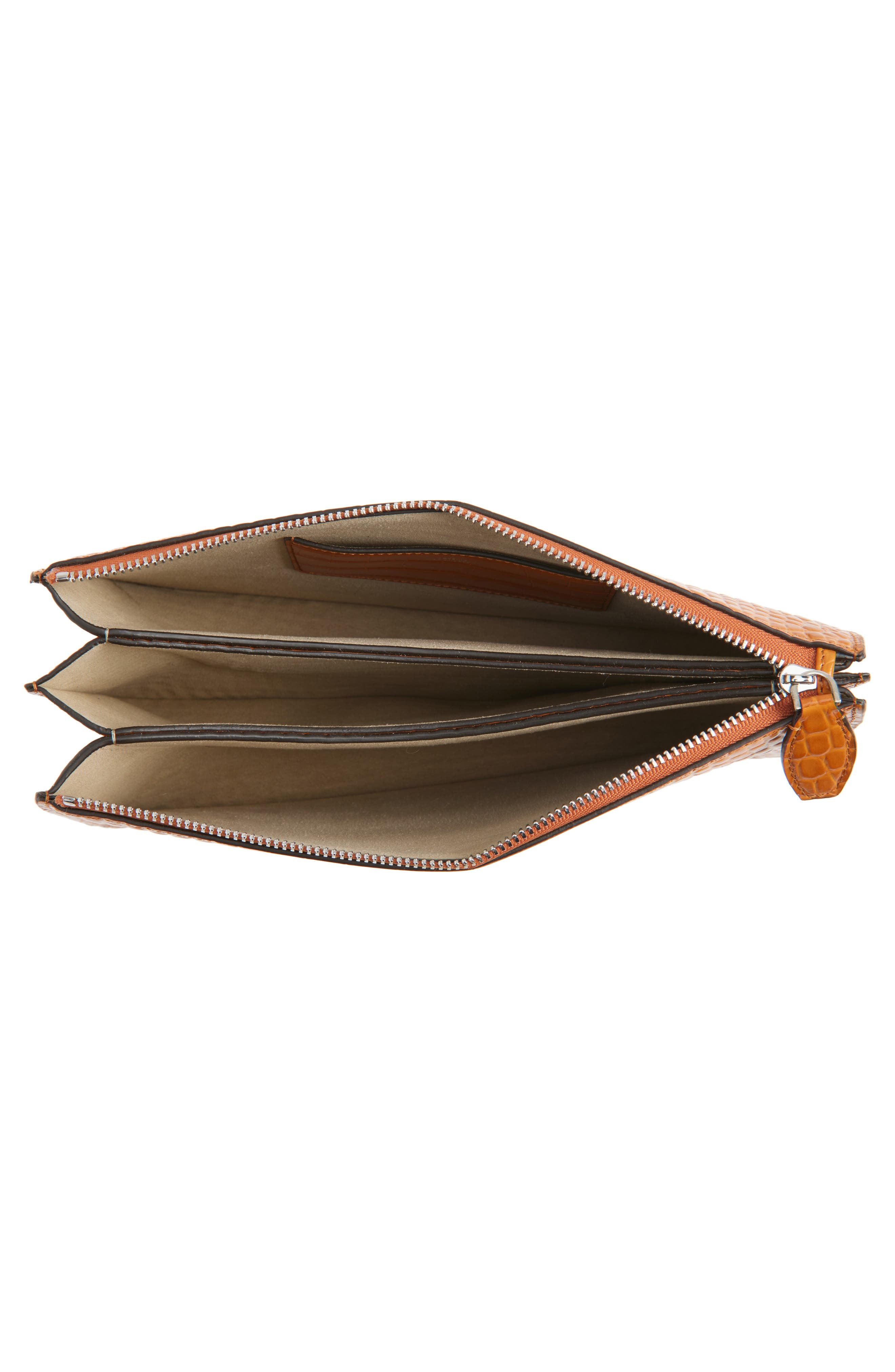 Threefold Croc Embossed Leather Clutch, Alternate, color, TANGERINE