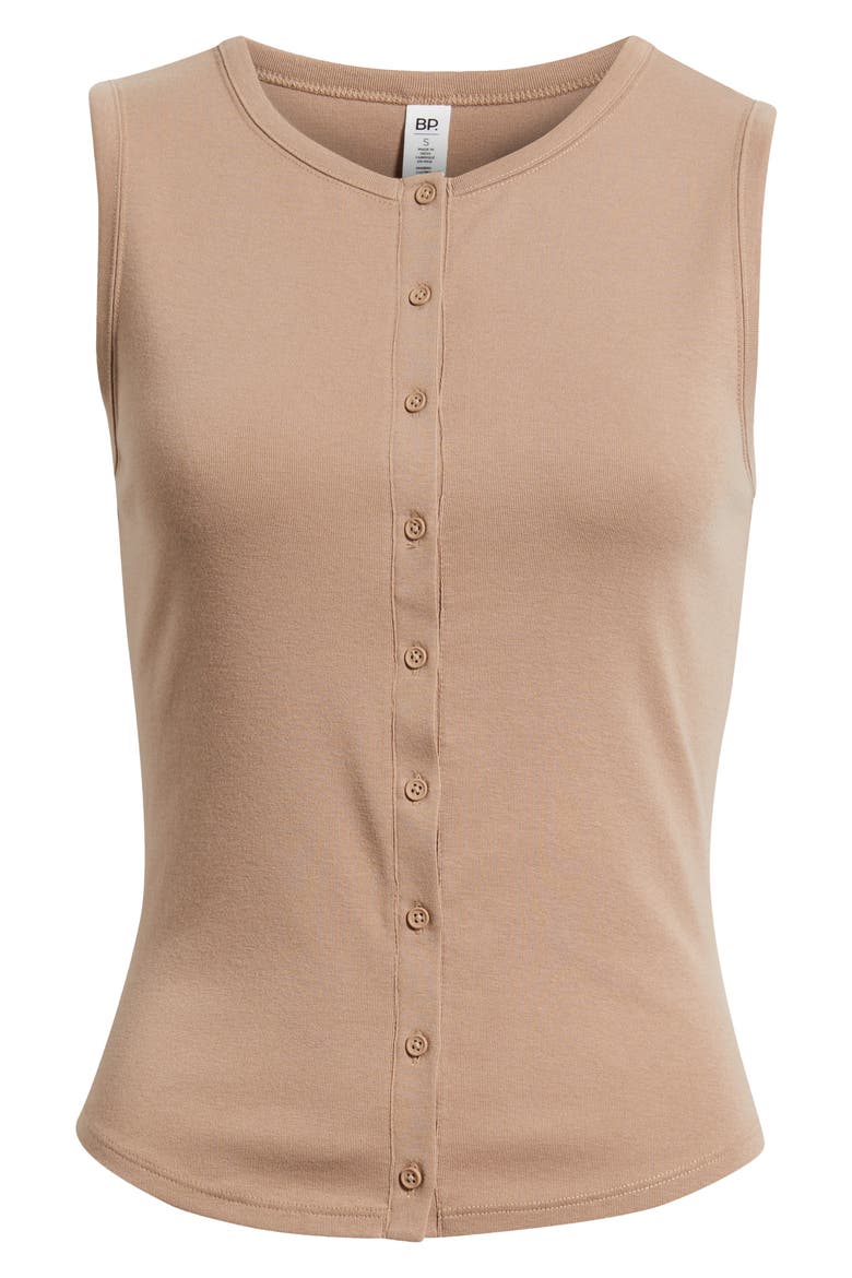 Cotton Blend Button-Up Tank, Alternate, color, BROWN FRESCO