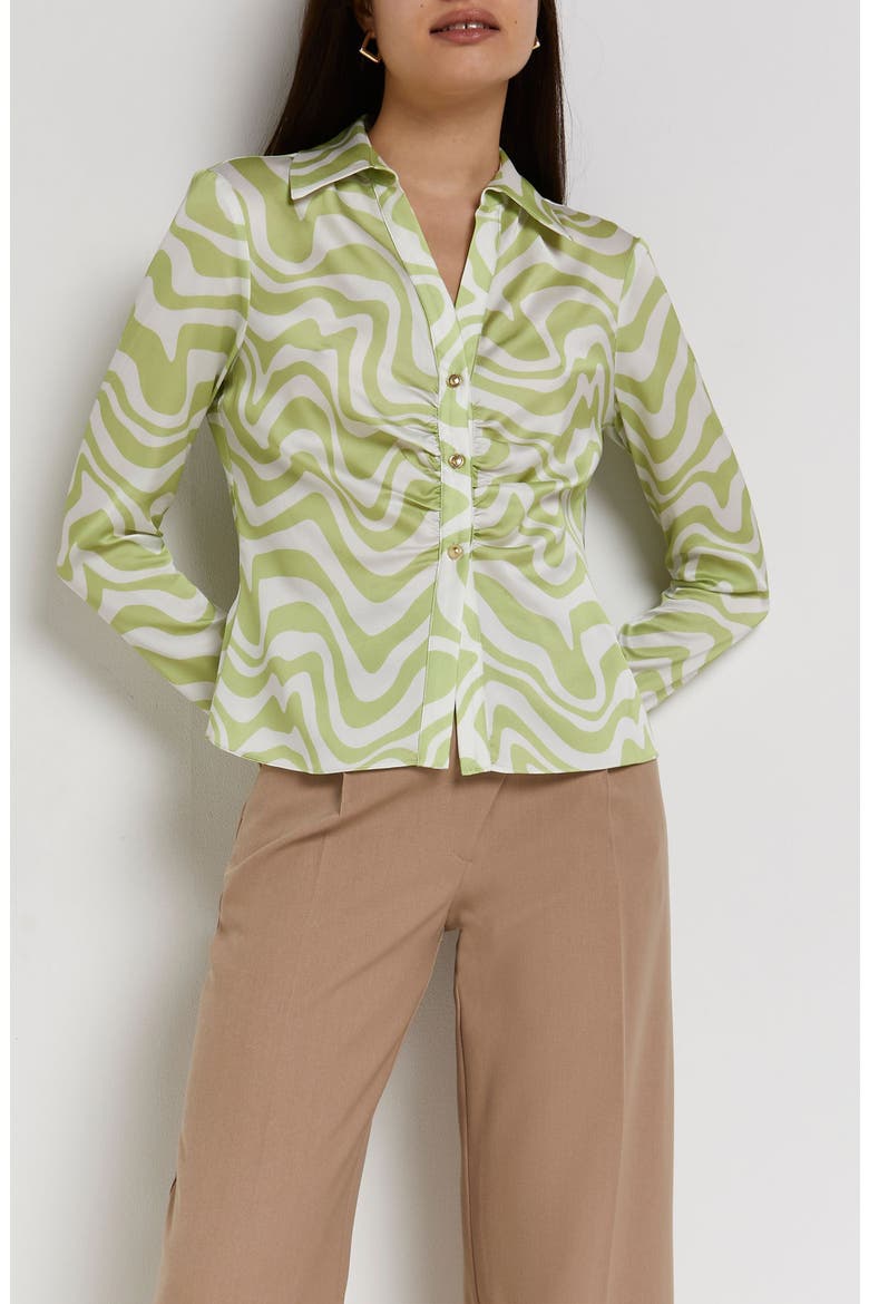 Print Gathered Front Blouse, Alternate, color, LIGHT GREEN