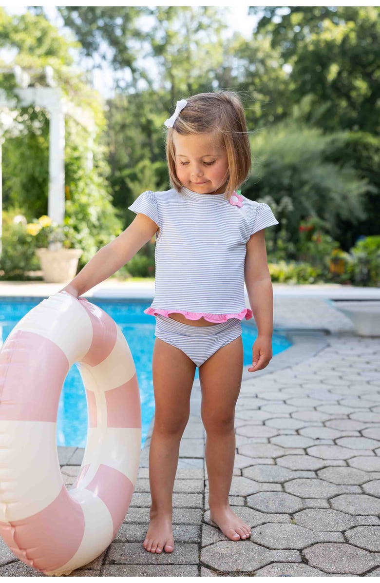 Florence Eiseman Cap Sleeve Rash Guard Tankini With Flower, Alternate, color, Blue/White