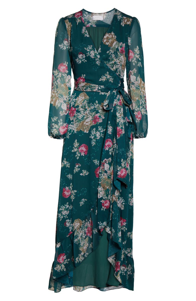 WAYF The Meryl Floral Long Sleeve Wrap Gown, Alternate, color,